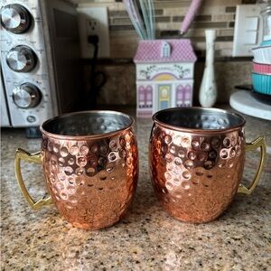 Hammered Copper Mugs with Gold Handles